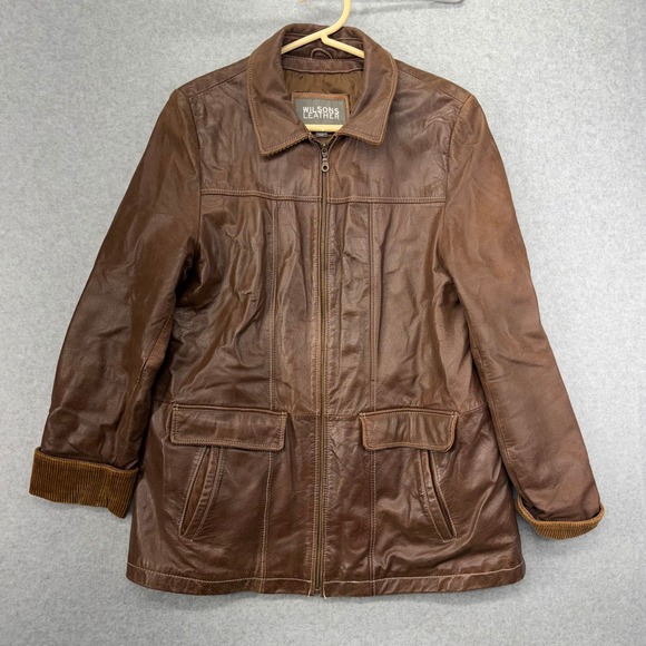 Wilsons Leather Brown Genuine Leather Jacket Zip Front Corduroy Cuffs Mens XL